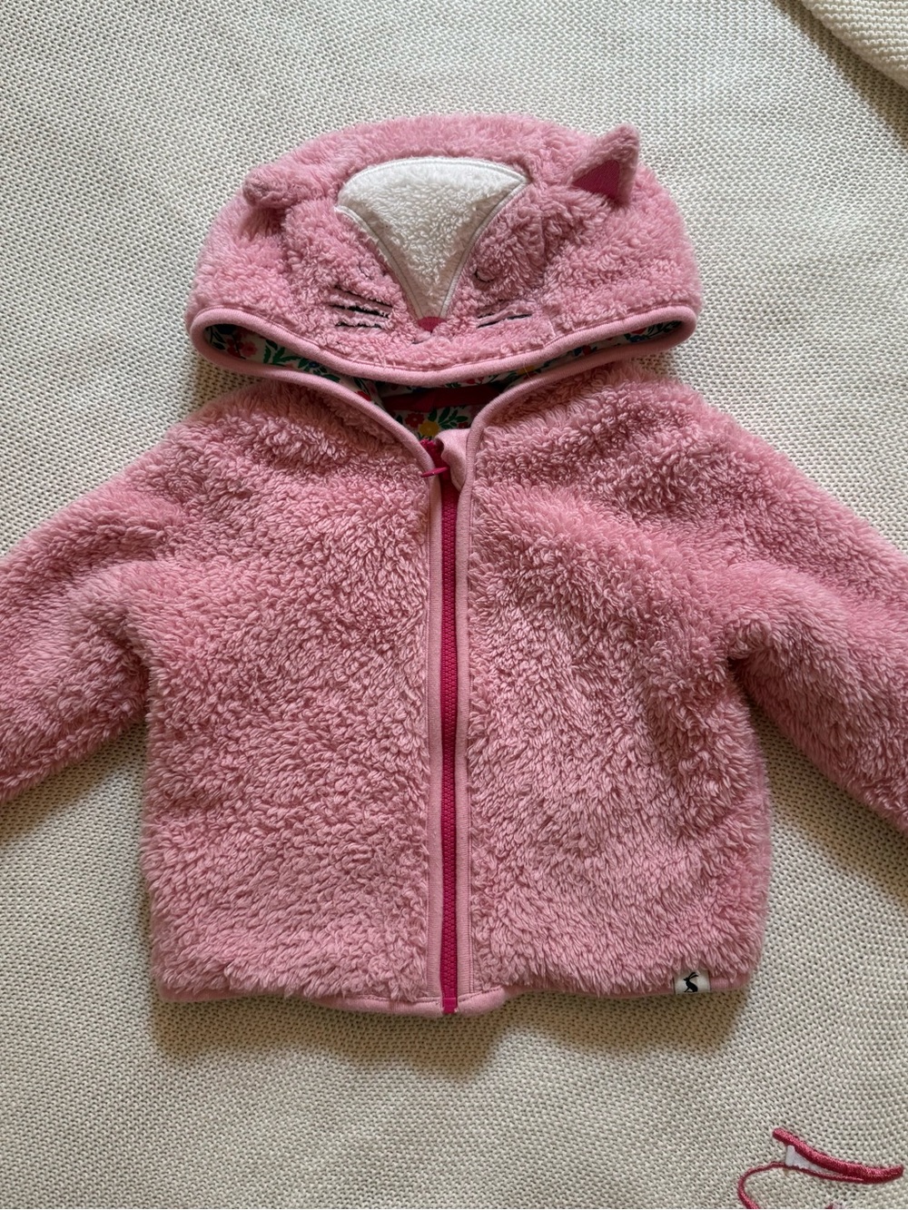 Joules Pink Fleece Hooded Jacket with Fox Ear Details